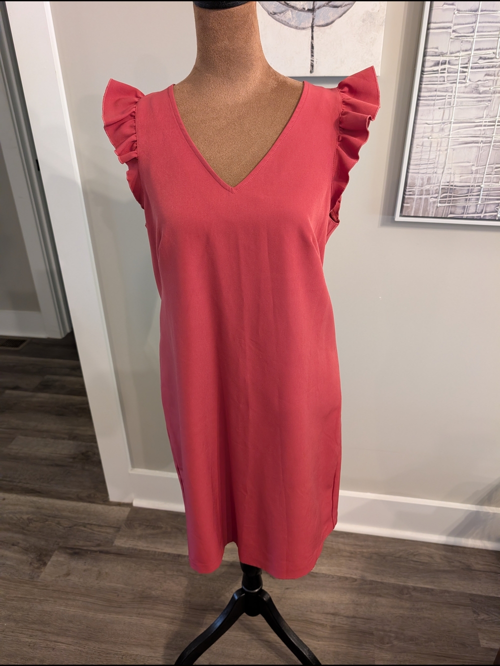 LOFT Coral-Pink Flutter Sleeve V-Neck Midi Dress